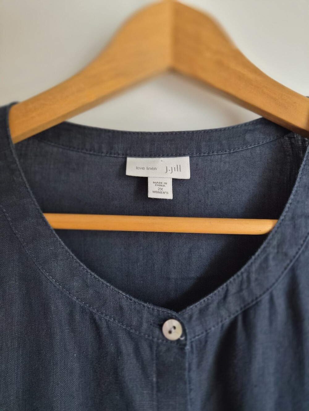 J. Jill Navy Blue Linen Side Tie Tunic Blouse Shirt Size 2X Lagenlook Minimalist - Picture 2 of 16